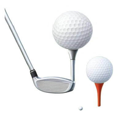 A golf ball on a tee with a golf club placed beside it, set against the backdrop of a well-manicured green golf course. The scene emphasizes the equipment and serene atmosphere of the sport, with soft lighting and a peaceful, open landscape sticker