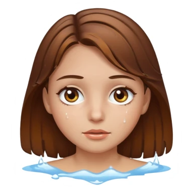 Girl with brown hair and hazel eyes and a wet face sticker
