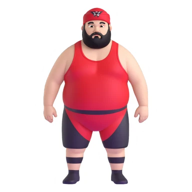 White skin fat guy with black durag and black beard in a red and black wrestling singlet sticker