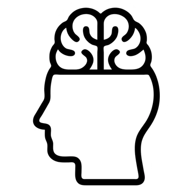 stylized icon of a head with a brain on top, minimal lines sticker