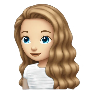 long light brown hair woman blue eyes black stripy t-shirt sticker