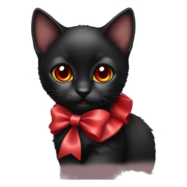 Cute black kitten with red bow as collar and has red eyes sticker