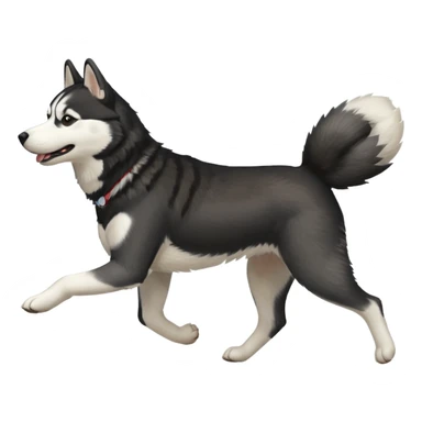 a black and white husky dog running towards the left facing left side profile sticker