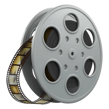 35mm movie film reel with a snippet of film sticking sticker