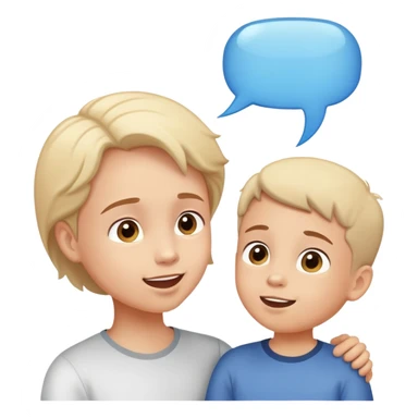 a child talking with a parent, happy and expressive, with speech bubble sticker