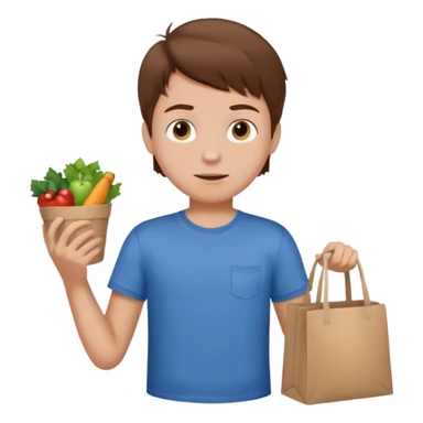 Boy going to the store for shopping, cartoon illustration, white background sticker