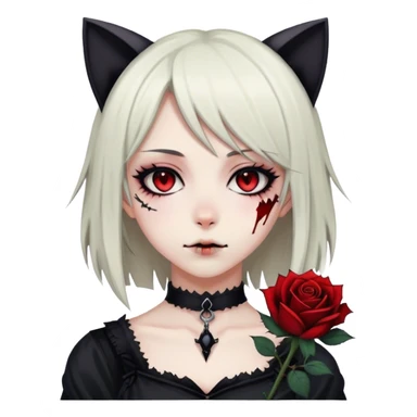 Bloody black rose anime gothic emo  beautiful gorgeous cool edgy cute lady with cat ears sticker