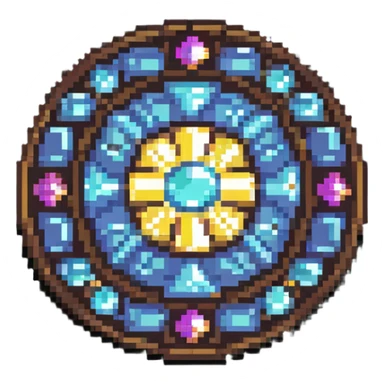 Special member medallion with intricate pixel art design and gem inlays sticker