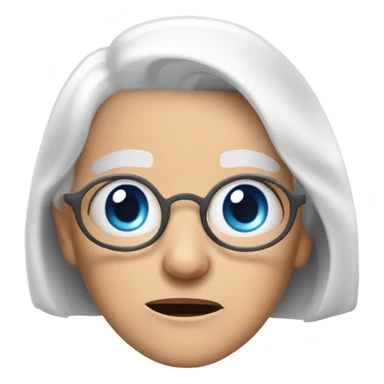 An old Woman 50 years with white hair and Bob cut with a broken tablet in the Hand an shocked and Blue eyes sticker