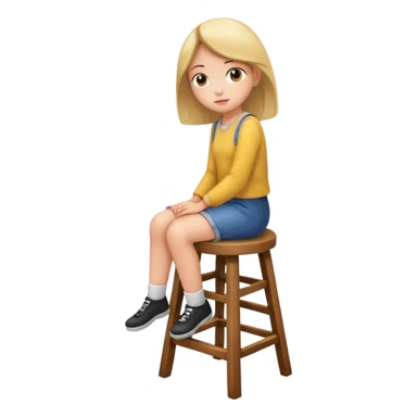 a girl is sitting on a stool seeing toward left side sticker