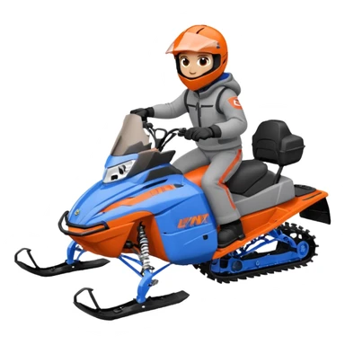 red Lynx brand snowmoble wheelies. driver with gray clothes and black/orange / blue helmet sticker