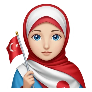 Turkish beautiful finish Konya girl blue eyes with red white hijab dress with turkish flag and watching the sky on the ground  sticker
