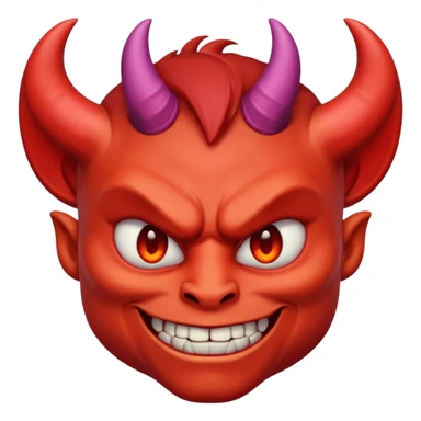 Demon cartoon emoji character, head and shoulders portrait (chest-up crop), centered face, confident and edgy expression, sharp eyes, subtle smirk, small curved horns, clean stylized face, not cute, not scary, modern emoji-style illustration, bold colors, smooth shading, high readability sticker