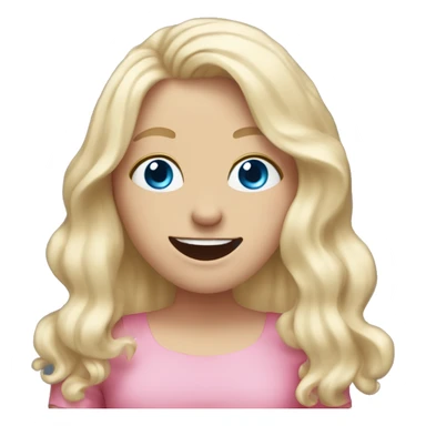 White girl. Long white blonde hair. Blue eyes. Pink dress. Hand in front of mouth laughing  sticker