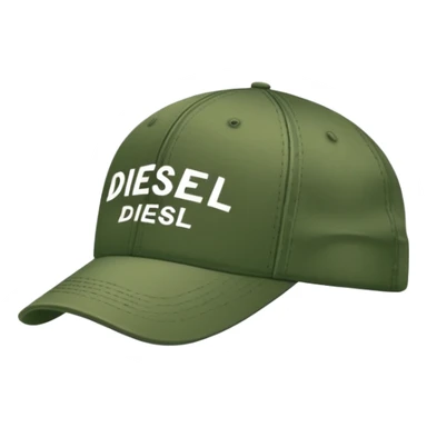Deep army green Diesel cap, isolated hat with white handwritten Diesel text and the brand's logo below it, no human sticker