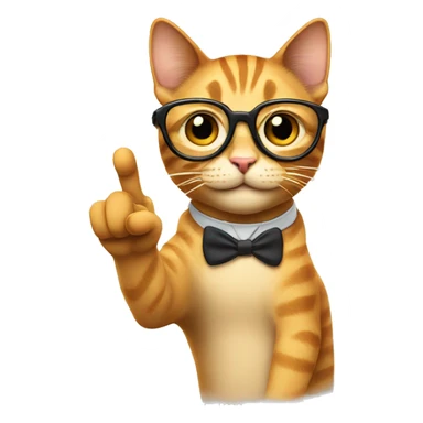 cat emoji with nerd glasses, pointing index finger up in the air sticker
