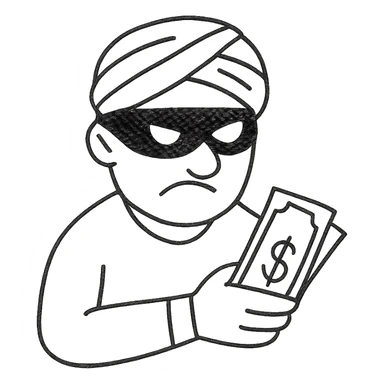 black robber holding cash, wearing a turban sticker