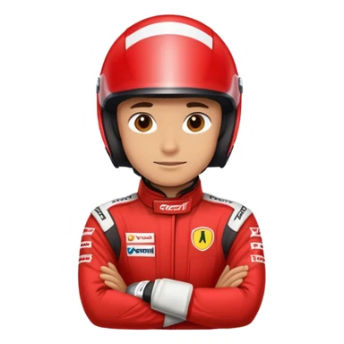 Formula 1 racing driver wearing red helmet and clothing with arms crossed headshot sticker