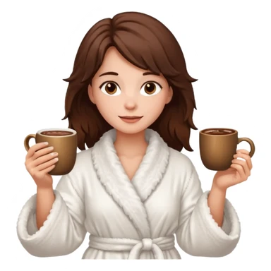 {
      "type": "human",
      "look": "fluffy robe woman, messy hair, holding cup of cocoa",
      "description": "a woman in a fluffy robe with messy hair, holding a cup of cocoa"
    } sticker