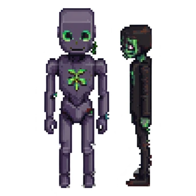 split-face design: left side Creeper, right side Enderman, pixel art style sticker