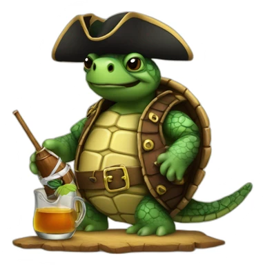 Turtle pirate drinking rum sticker