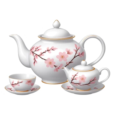 Cute Pastel pink and white Cherry Blossom Sakura Tea Porcelain Set sticker