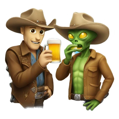 Cowboy and alien drinking a beer  sticker