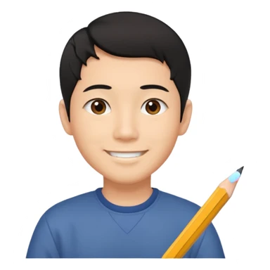 quero um personagem masculino japones, de pouco cabelo e sorrindo com um lapis na mao sticker