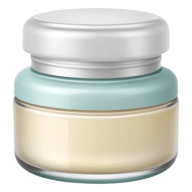 small elegant jar with rounded base and smooth screw-on lid, soft pastel or white tones, slightly translucent or frosted, skincare use, no label, no fingers, no extras, soft lighting, subtle shadows, emoji scale sticker