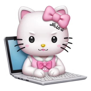 Hello kitty typing on a computer sticker