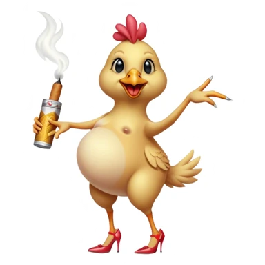 Dancing pregnant chicken chick troll hybrid with high heels and cigarette sticker