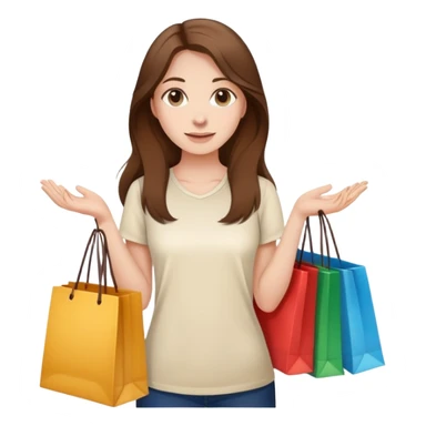 Beautiful Shopping girl long hair holding bags cream shirt sticker
