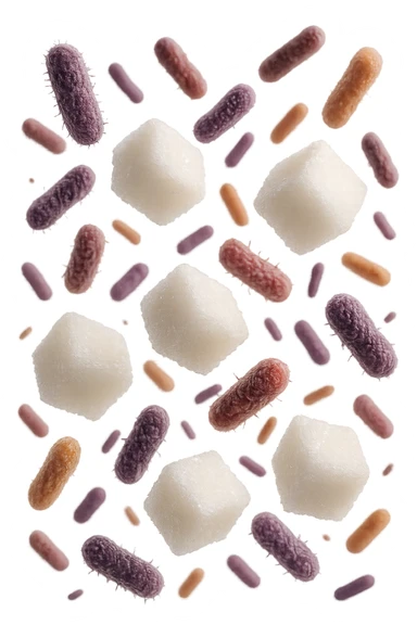 ZOLLETTE DI ZUCCHERO FLUTTUANO IN ARIA INSIEME A BATTERI INTESTINALI REALISTICI
IPERREALISTICO 4K, SFONDO BIANCO sticker