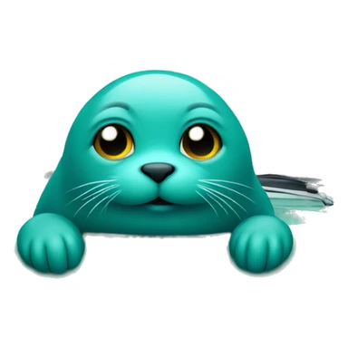 teal seal sitting inside teal car sticker