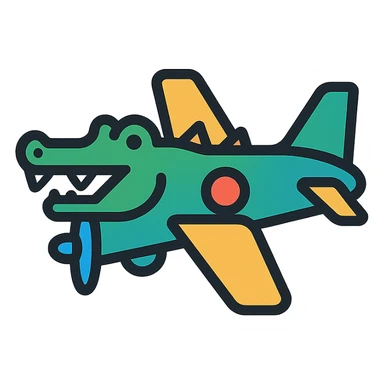 a war plane fused with a crocodile, bold illustrative style, vibrant colors, strong lines sticker