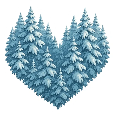 heart with a tranquil snowy spruce grove, clean digital illustration, no background sticker