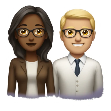 brown woman and white man with glasses sticker