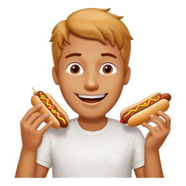 A man eating a chili-covered hot dog with delighted eyes.






















 sticker