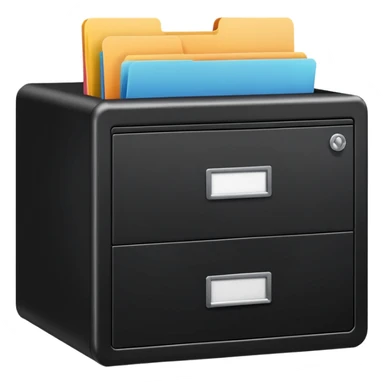 black filing cabinet with bright folders peeking out sticker