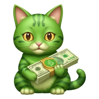 Green cat, all green body, has money sticker