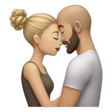 Brunette girl kissing a bald beard man sticker