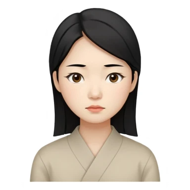 Korean woman, East Asian features,
female human face avatar, headshot,
slightly uncomfortable expression,
subtle frown, tired eyes,
sensitive and delicate mood,
neutral face, minimal expression,
simple black hair,
clean background,
professional, minimal style sticker