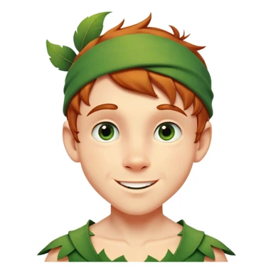 Cinematic Realistic Peter Pan Portrait, head tilted playfully and inquisitively, capturing his mischievous smile and twinkling eyes. The intricacies of his whimsical attire and the soft interplay of natural light bring to life his adventurous energy and childlike charm with a hint of daring strength. sticker