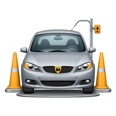 car crashed to a trafic barrier barrier in front of car and car front panel broken sticker