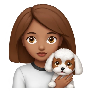 Chica morena ojos marrones con un bichón maltés en los brazos sticker