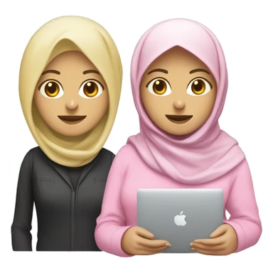 Software engineer wearing a pink hijab, a blonde Berber woman with a Macbook on the side sticker