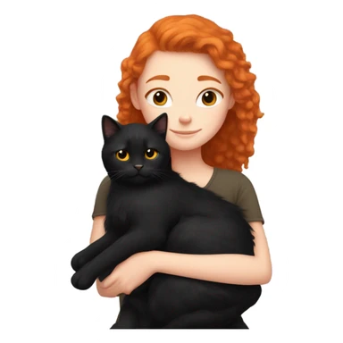 Ginger girl cuddling with black fluffy cat  sticker