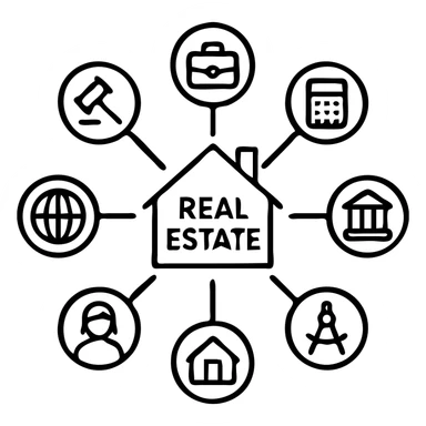 Ícono de real estate que refleje que nuestro equipo cuenta con una red de aliados de élite (abogados migratorios, brokers financieros, contadores, bancos, arquitectos, property managers y más) sticker