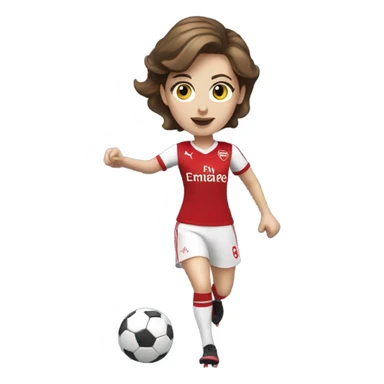 Pretty white woman in Arsenal jersey with short brown hair kicking a soccer ball sticker