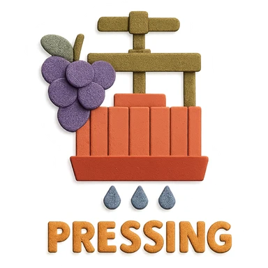 icon representing the 'pressing' step in wine making process, paper craft style sticker